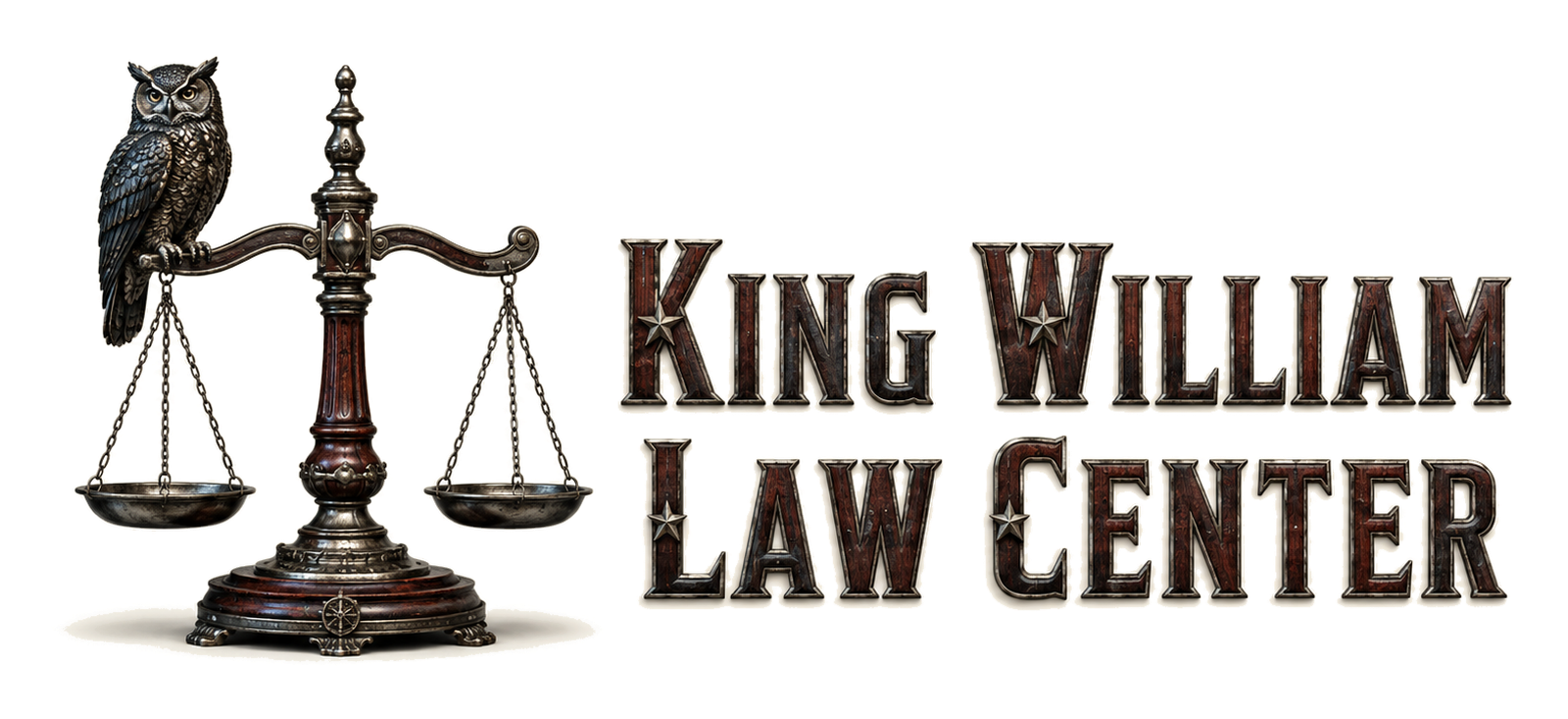 King William Law Center horizontal owl and scales full logo lockup